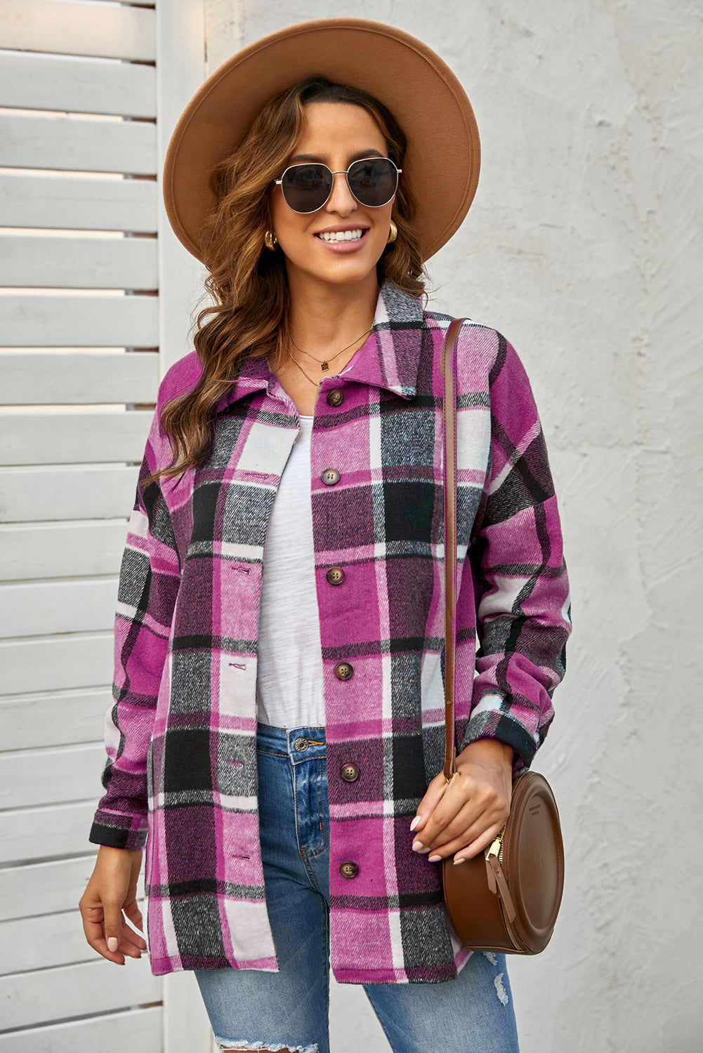 Plaid Dropped Shoulder Pocketed Shirt Jacket