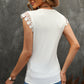 Lace Trim V-Neck Capped Sleeve Top