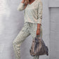 Leopard V-Neck Top and Drawstring Joggers Lounge Set