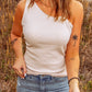 Asymmetrical Neck Sleeveless Waffle-Knit Tank