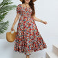 Plus Size Floral Smocked Square Neck Dress