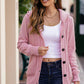 Cable-Knit Fleece Lining Button-Up Hooded Cardigan
