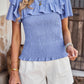 Smocked Tie Back Flutter Sleeve Blouse
